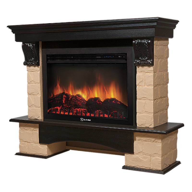 Каминокомплект Firelight Forte 30U угловой с очагом Electrolux EFP/P-3020LS камень бежевый/шпон темный дуб