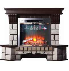 Каминокомплект Interflame Экстер угловой темный дуб с очагом Sirius 30 LED FX Brass